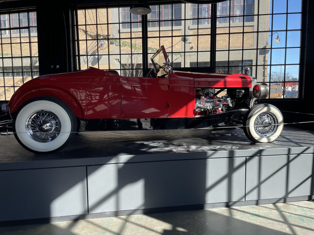 1950s era hot rod displayed at the Stutz Car Museum